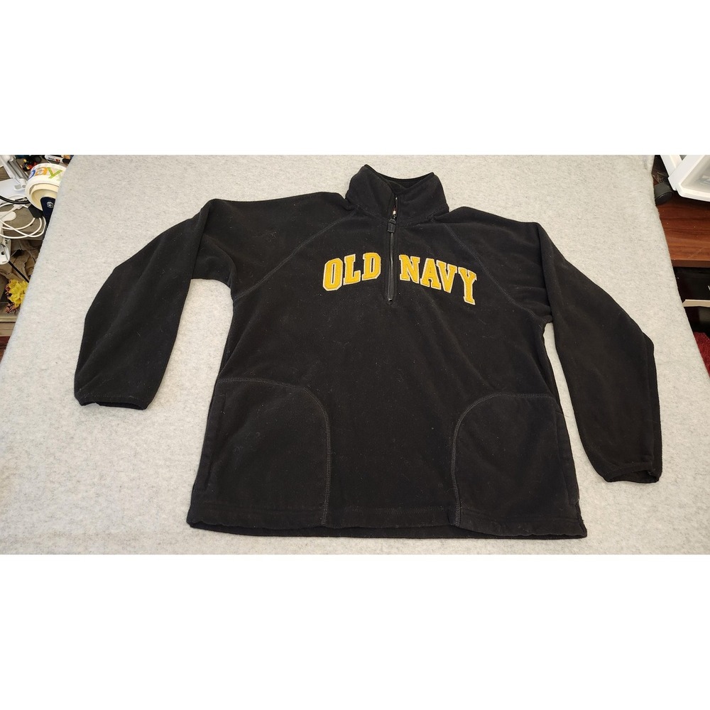 Old Navy Pullover Mens Large Black Fleece Half Zip Embroidered Spell Out Pockets